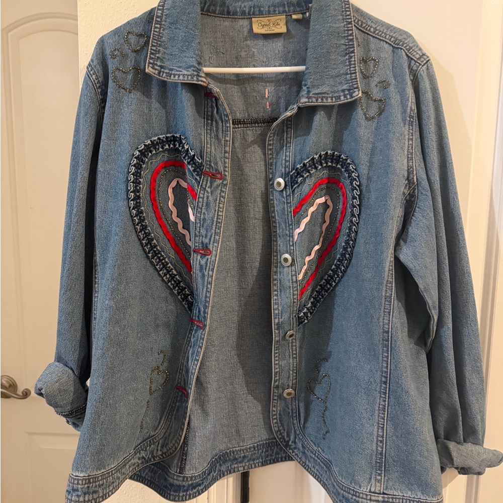 Sigrid Olsen Blue Denim Jacket with Heart Embroidery